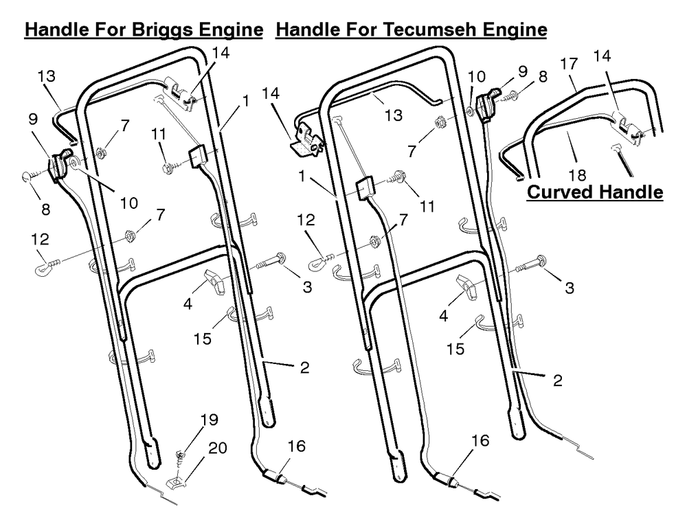 Handle Assembly Diagram and Parts List for 21678X99A 1996 Briggs and Stratton Lawn Mower